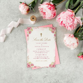 Traditionelle Christliche rosa blumenkatholische H Save The Date