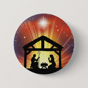 Traditionelle christliche Weihnachtsnativity-Szene Button