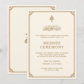 Traditionelle Cream Gold Border islamische Mehndi Einladung (Vorne/Hinten)