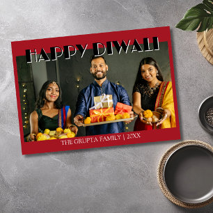 Traditionelle Crimsonsrote Diwali-Foto-Glückwünsch Feiertagskarte