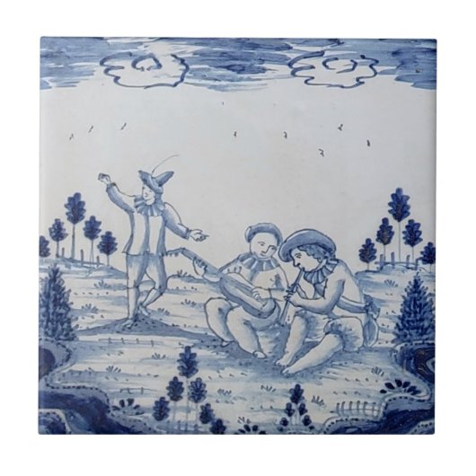 Traditionelle Delft Tile mit Musicians-Dancer-36 Fliese (Vorderseite)