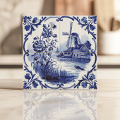 Traditionelle Delfter Windmühle und Blumenmuster Fliese