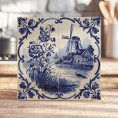 Traditionelle Delfter Windmühle und Blumenmuster Fliese