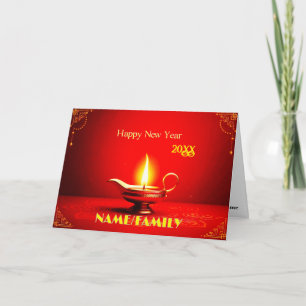 Traditionelle Diya-Lampe – Elegantes Frohes Neues Feiertagskarte