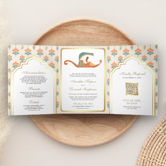 Traditionelle Doli-Indianerbride auf einer Hochzei Dreifach Gefaltete Einladung