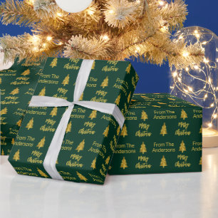 Traditionelle dunkelrote Gold frohe Weihnachtsbaum Geschenkpapier