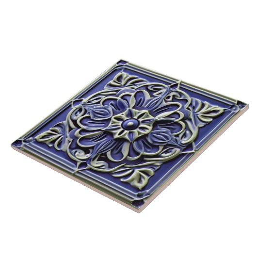 Traditionelle dunkle Indigoblau-Imitate Hilfe Blum Fliese (Seite)