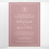 Traditionelle Dusty Rose Rosa Elegante Hochzeit Dreifach Gefaltete Einladung (Innenseite Mitte)