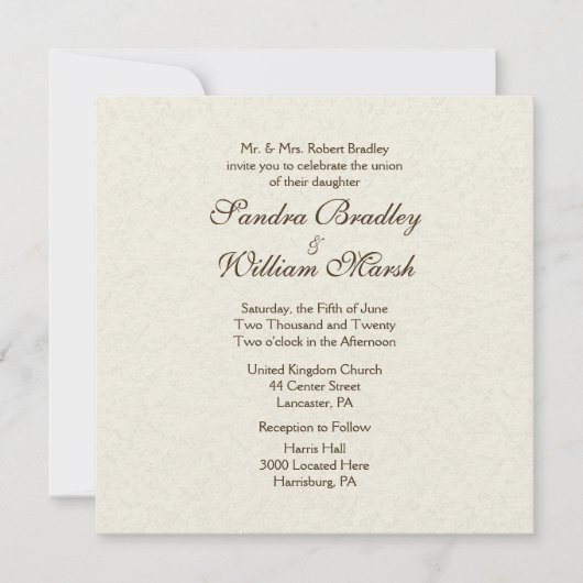 Traditionelle Einladung zur Hochzeit von Elfenbein (Vorderseite)