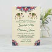 Traditionelle Elefanten, Indianerinnen bei Hochzei Einladung (Stehend Vorderseite)