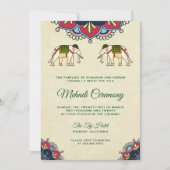 Traditionelle Elefanten Indische Henna Mehndi Zere Einladung (Vorderseite)
