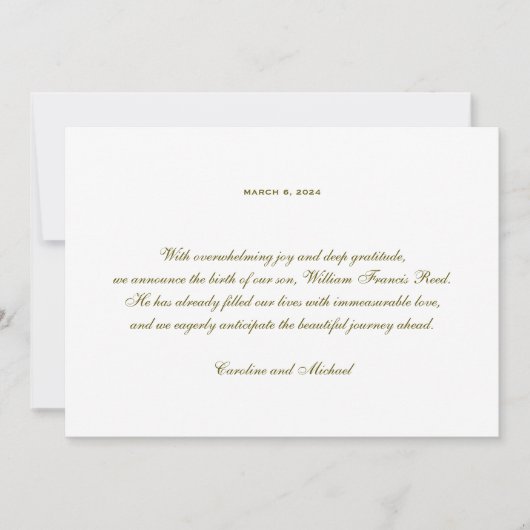 Traditionelle Elegant Gender Neutral Birth Ankündigung (Vorderseite)