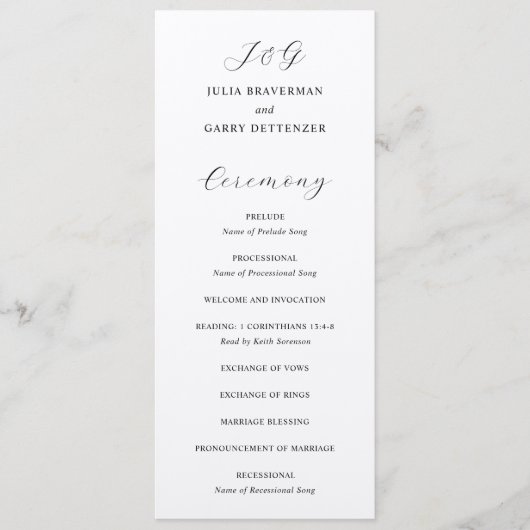 Traditionelle Elegante Hochzeit Programm (Vorderseite)