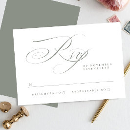 Traditionelle elegante Kalligrafie Gray Green Wedd RSVP Karte