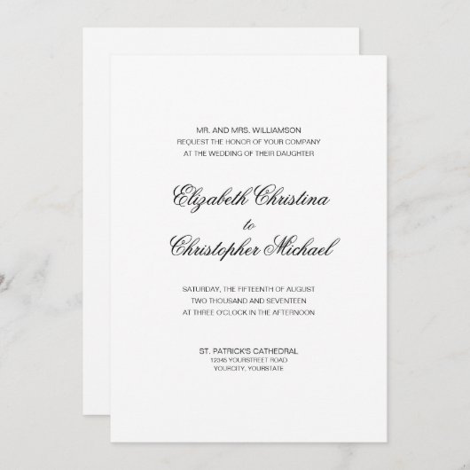 Traditionelle Eleganz in Schwarz und Weiß (kein rc Einladung (Vorne/Hinten)