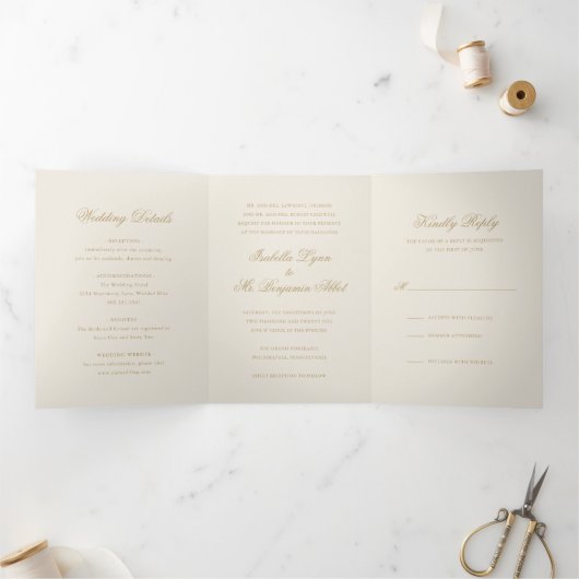 Traditionelle Elfenbeinhochzeit Dreifach Gefaltete Einladung (Innenseite)