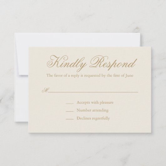 Traditionelle Elfenbeinhochzeit RSVP Karte (Vorderseite)