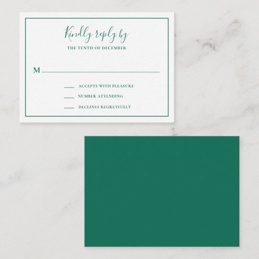 Traditionelle Emerald Green Mini Wedding RSVP Kart Mitteilungskarte (Vorne/Hinten)