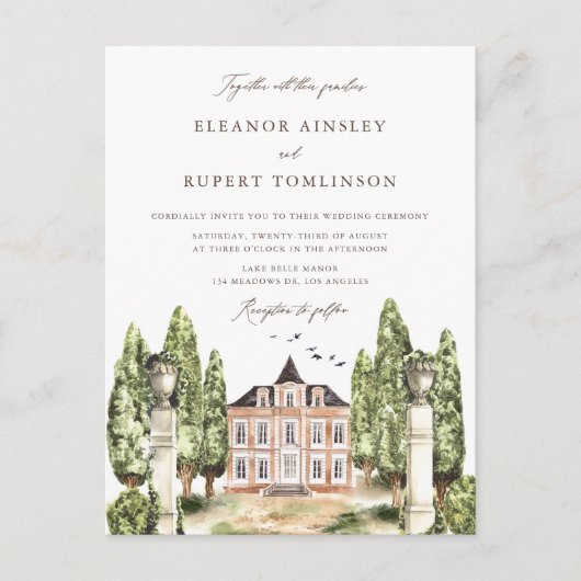 Traditionelle englische Hochzeit mit Wasserfarbe Einladungspostkarte (Vorderseite)