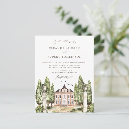 Traditionelle englische Hochzeit mit Wasserfarbe Einladungspostkarte (Stehend Vorderseite)