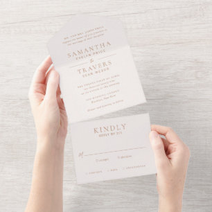 Traditionelle Erdig-Neutrale Elegante Hochzeit All In One Einladung