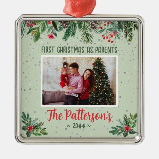 Traditionelle erste Weihnachten als neue Eltern Ornament Aus Metall (Vorne)