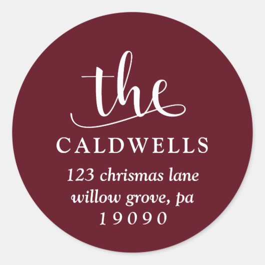 Traditionelle Familienkalligraphie Rote Rücksendea Runder Aufkleber (Vorderseite)