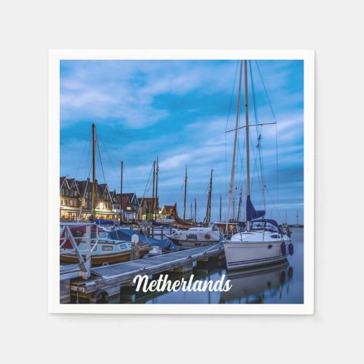 Traditionelle Fischerstadt Nachtszene Serviette (Vorderseite)