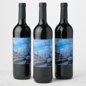 Traditionelle Fischerstadt Nachtszene Weinetikett (Flaschen)