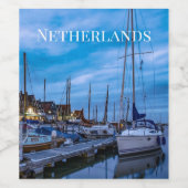 Traditionelle Fischerstadt Nachtszene Weinetikett (Einzelnes Label)