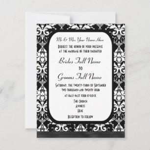 Traditionelle formale Schwarz-Weiß-Damast-Hochzeit Einladung