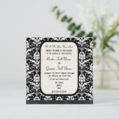 Traditionelle formale Schwarzweiss-Damasthochzeit Einladung (Stehend Vorderseite)