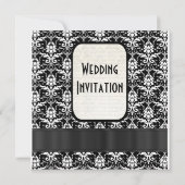 Traditionelle formale Schwarzweiss-Damasthochzeit Einladung (Rückseite)