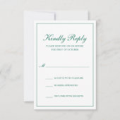 Traditionelle formale Smaragdgrüne Hochzeit RSVP Karte (Vorderseite)