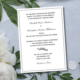 Traditionelle formelle silberne weiße Hochzeit Einladung