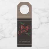 Traditionelle frohe Weihnachten Holly Berries Flaschenanhänger (Vorderseite)