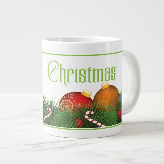 Traditionelle frohe Weihnachtsgrüße mit Ornament Jumbo-Tasse (Vorderseite Rechts)