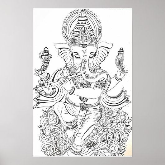 Traditionelle Ganesha-Linienkunst Poster (Vorne)