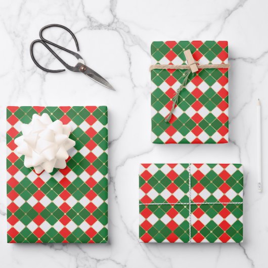 Traditionelle goldgrüne Raute kariert Geschenkpapier Set (Vorderseite)