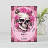 Traditionelle gotische Hochzeit in Rosa und Schäde Einladung (Stehend Vorderseite)