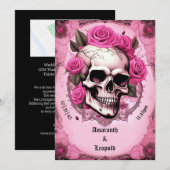 Traditionelle gotische Hochzeit in Rosa und Schäde Einladung (Vorne/Hinten)