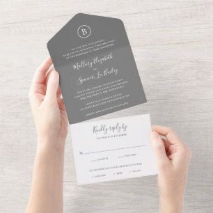 Traditionelle graue elegante Hochzeit All In One Einladung