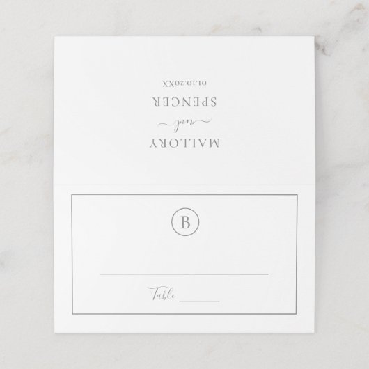 Traditionelle graue Hochzeit Platzkarte (Außenseite Aufgefaltet)