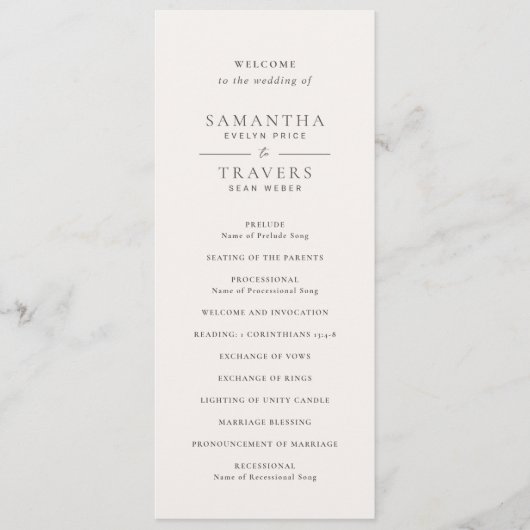 Traditionelle graue Hochzeit Programm (Vorderseite)