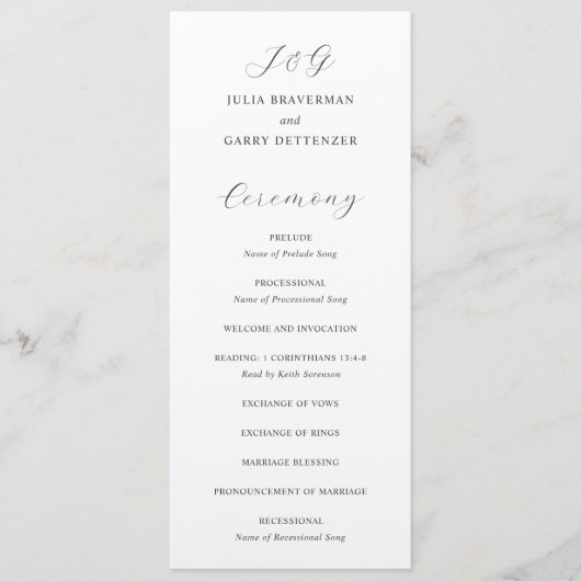 Traditionelle graue Hochzeit Programm (Vorderseite)