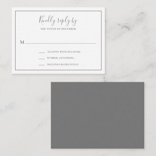 Traditionelle Gray Elegant Mini Wedding RSVP Karte (Vorne/Hinten)
