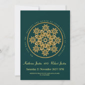 Traditionelle GREEN GOLD Mandala indische Hochzeit Einladung (Vorderseite)