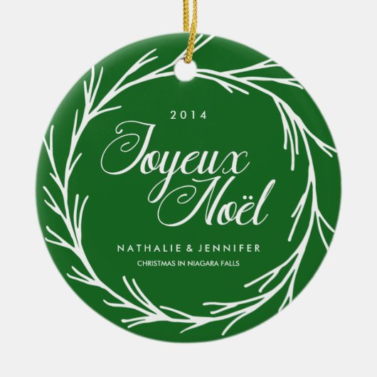 Traditionelle grüne WeihnachtsFoto-Verzierung Keramik Ornament (Vorne)