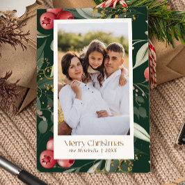 Traditionelle Grünpflanzen Berries Zwei Fotos Weih Feiertagskarte