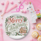 Traditionelle Handlettering-Weihnachtslebkuchen Pappteller (Party)